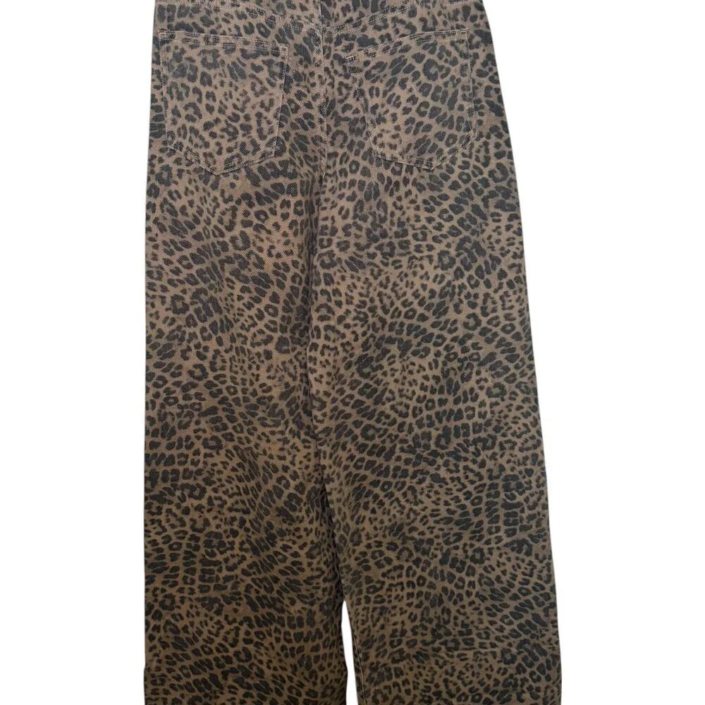 Z Supply Marli Leopard Print Wide Leg Jeans High Rise Denim Size 28 NWT
